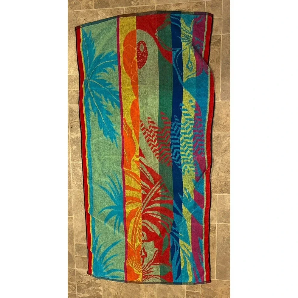 Vintage Colorful Parrot Beach Towel Vacation